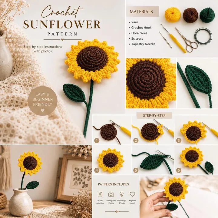 Crochet sunflower bonus pattern page